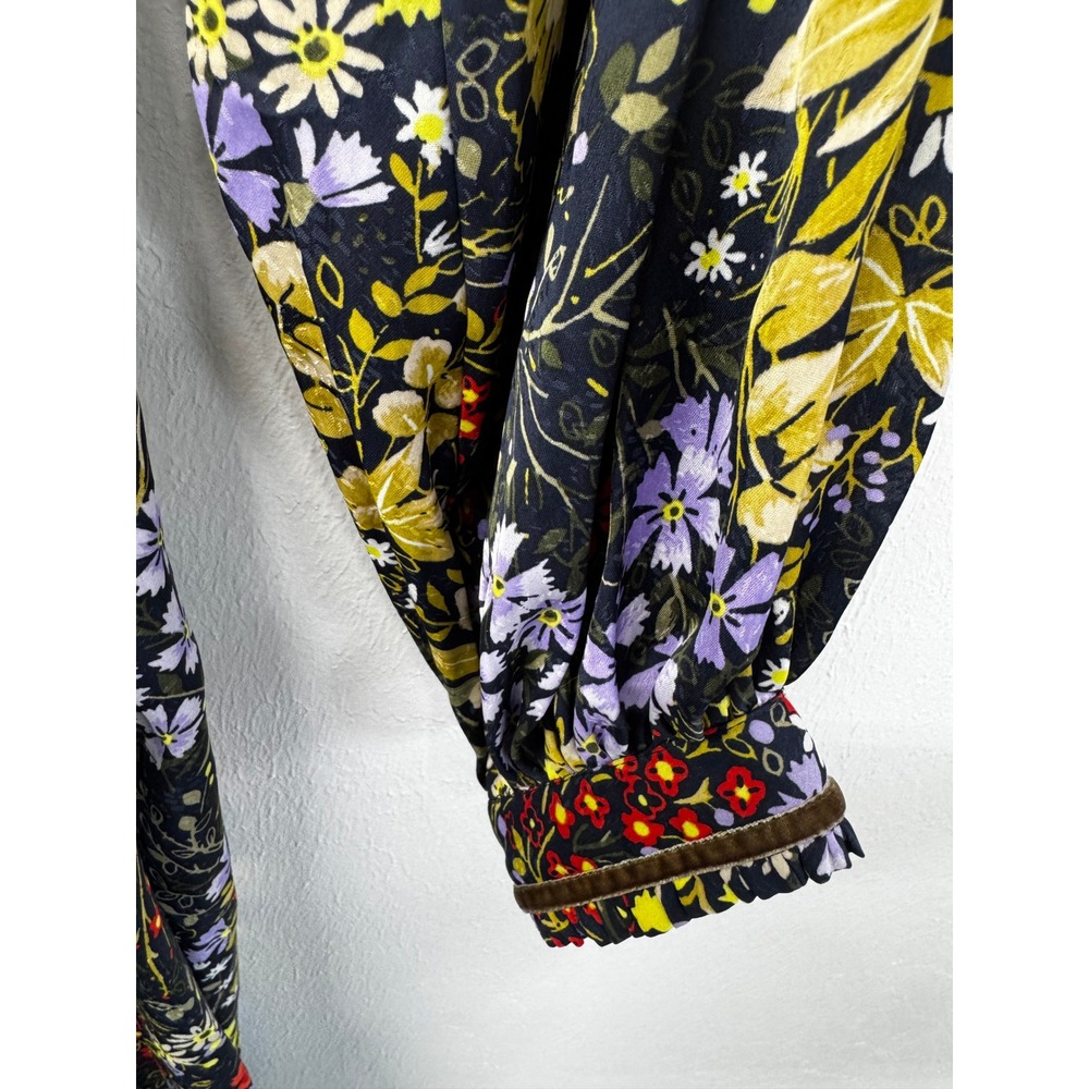 Per Una Navy Wild Garden Floral Shirt Dress Velvet Trim Belted Long Sleeve 10 - Picture 6 of 13